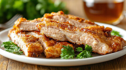 Wall Mural - golden, brown, crispy fried pork. AI generative