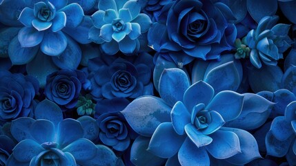 Vibrant blue nature background with detailed succulent plant texture for unique wallpaper design.