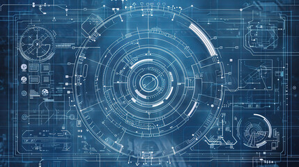 Aufkleber - abstract technology background: blueprint of a teleportal, flat graphics on the computer, perfect circles, straight lines