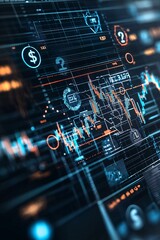 Poster - a digital interface displays various currency trends alongside a map, symbolizing the impact of exch