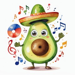 Poster - Avocado with Sombrero Dancing to Music