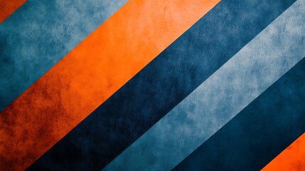 Poster - Non-Seamless Abstract with Bold Stripes in Chambray Blue and Burnt Orange