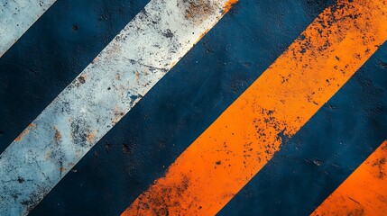 Poster - Non-Seamless Abstract with Bold Stripes in Chambray Blue and Burnt Orange
