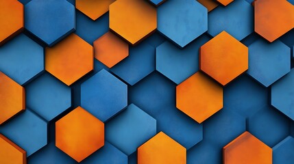 Poster - Seamless Abstract with Repeating Hexagons in Chambray Blue and Burnt Orange