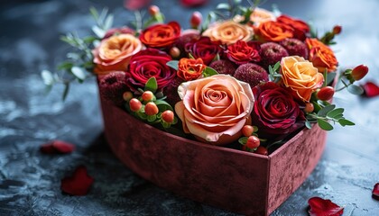 Wall Mural - Beautiful bouquet in heart-shaped box