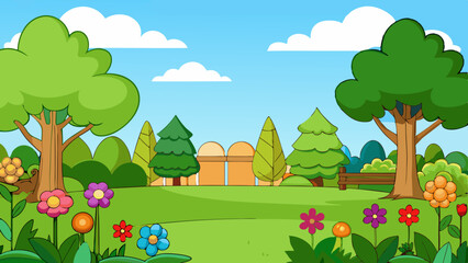 Wall Mural - beautiful garden cartoon background vector illustration