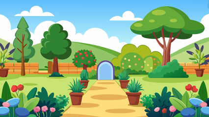 Wall Mural - beautiful garden cartoon background vector illustration