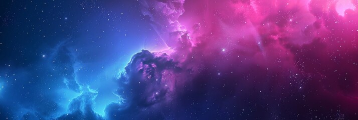 Wall Mural - This vibrant cosmic nebula is showcasing a stunning array of deep blues and bright pinks set in a starry sky