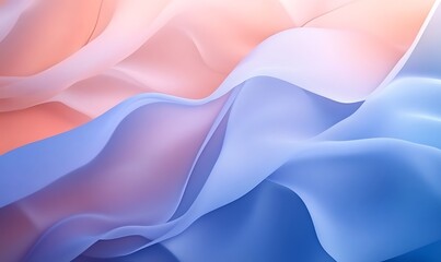 Poster - Non-Seamless Abstract with Dynamic Waves in Chambray Blue and Peach Fuzz
