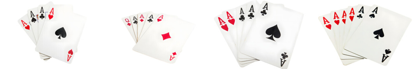 playing card for poker and gambling, three aces isolated on white background. Generative AI.