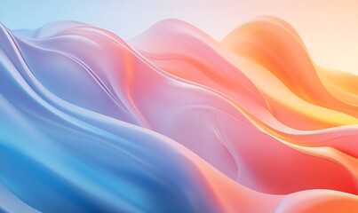 Poster - Non-Seamless Abstract with Dynamic Waves in Chambray Blue and Peach Fuzz
