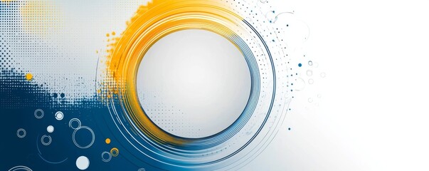 Wall Mural - Abstract white and blue background with circular design and yellow accent