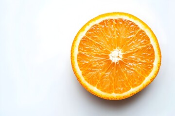 Close up of a fresh juicy orange slice against a clean white background