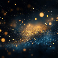 Wall Mural - A dark background with many small and large gold and blue lights