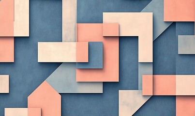 Fototapete - Seamless Abstract with Repeating Geometric Pattern in Peach Fuzz and Chambray Blue