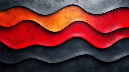 Poster - A series of red, black, and orange waves