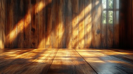 Wall Mural - A room with wooden walls and a wooden floor