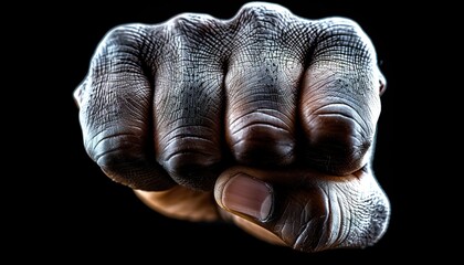 Canvas Print - Male black fist on a black background. 