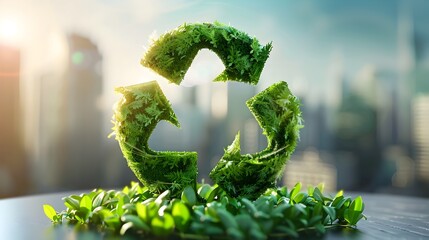 Poster - Green Recycle Symbol on a Tabletop.