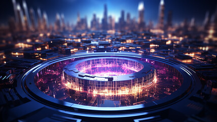 Poster - round futuristic podium teleport new technologies product presentation
