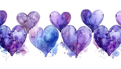 Poster - Watercolor seamless pattern of purple hearts