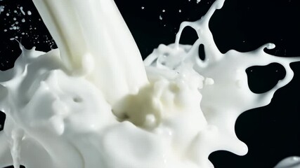 Poster - Milk splash on black surface creates stunning visual effects in slow motion