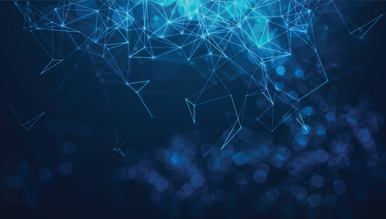 Poster - Technology network backgroung. Abstract connected dots and lines on blue background. Communication and technology network concept with moving lines and dots.