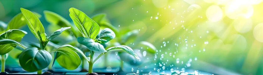 Poster - Water Drops On Green Leaves.