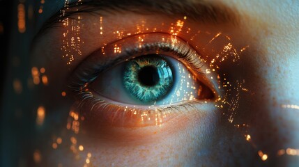 Poster - A close-up of a blue eye with a city lights effect, representing the interconnectedness of humanity.