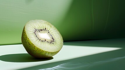 Canvas Print - A Half of Kiwi Fruit on a Green Background