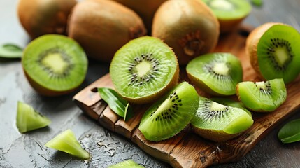 Canvas Print - Sliced Kiwi Fruit on Wooden Cutting Board