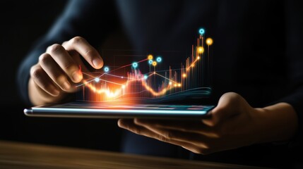 Poster - person analyzing digital growth trends on a tablet in a dark room