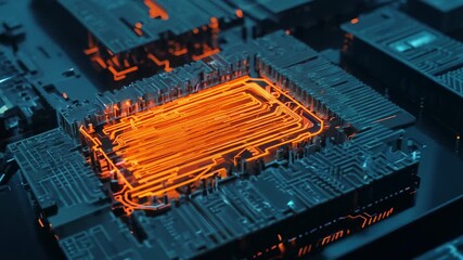 Aufkleber - Close-up of a computer circuit board highlighting intricate lines and design at night