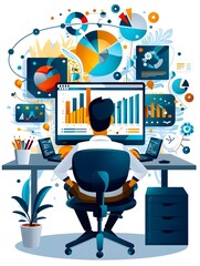 Wall Mural - Businessman working with data and charts on his desk.