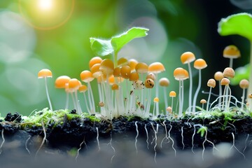 Canvas Print - Miniature Mushrooms Growing in the Forest.