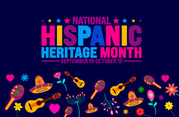 Wall Mural - National Hispanic Heritage Month festival flower pattern background or banner template. Template for background, banner, card, poster, placard, design template with unique shapes with standard color.