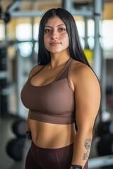 Wall Mural - beautiful fitness girl with sculpted body taking photo at the gym