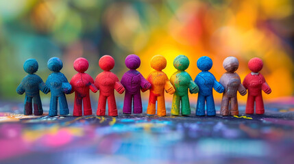 Group of people in rainbow colours,