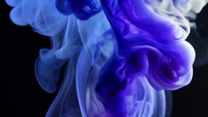 Poster - Swirling blue and purple ink blend in water creating mesmerizing patterns