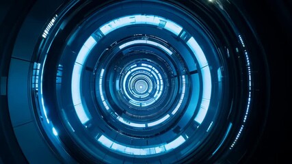 Poster - 3D rendering of a futuristic tunnel design featuring glowing blue lights