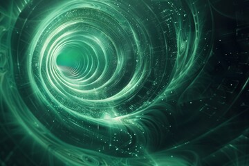 Wall Mural - A breathtaking and mesmerizing green tunnel depicting the flow of energy and the depth of cosmic wonders