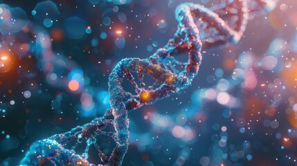 Poster - 3D digital illustration DNA double helix with vibrant colors and a bokeh background.