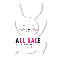 Wall Mural - easter sale poster design with paper cut bunny illustration on png background.