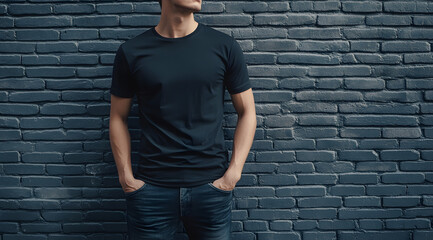 Mockup of Young Man Wearing Plain Black T-Shirt (Front and Back Views)