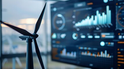 Poster - Wind Energy Innovation: A Close-Up of a Wind Turbine with Data Visualizations Illustrating Sustainable Power Trends