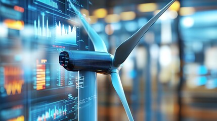 Poster - Wind Energy Innovation: A Close-Up of a Wind Turbine with Data Visualizations Illustrating Sustainable Power Trends