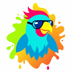 Wall Mural - Parrot logo design vector art illustration. Parrot head with sunglasses icon illustration.
