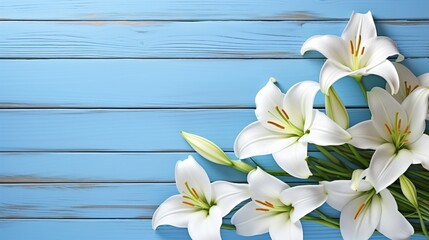 Poster - white flowers on wooden background