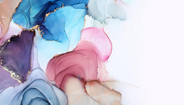 Alcohol ink colors translucent. Abstract multicolored marble texture background. Design wrapping paper, wallpaper. Mixing acrylic paints. Modern fluid art. Alcohol Ink Pattern