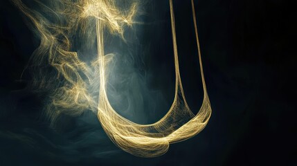 Canvas Print - Abstract golden light lines with a smoky background.